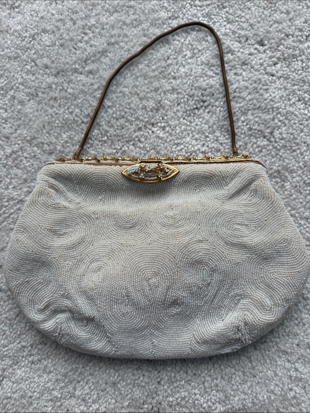 Ivory Beaded Evening Clutch with Gold Accent